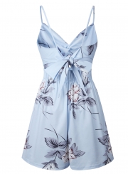 Floral printed Spaghetti Strap Sleeveless Backless V Neck Women Jumpsuits