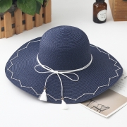 s' Fashionable Big Brim Straw Floppy Foldable Beach Hat With Bowknot