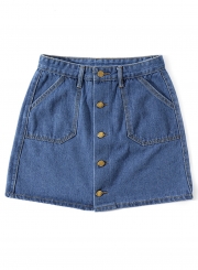Summer Slim Solid Single-Breasted High Waist A-line Denim Skirt