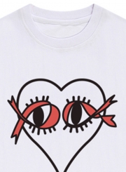 Casual Novelty Loose Heart Eyelash Printed Short Sleeve Round Neck Tee