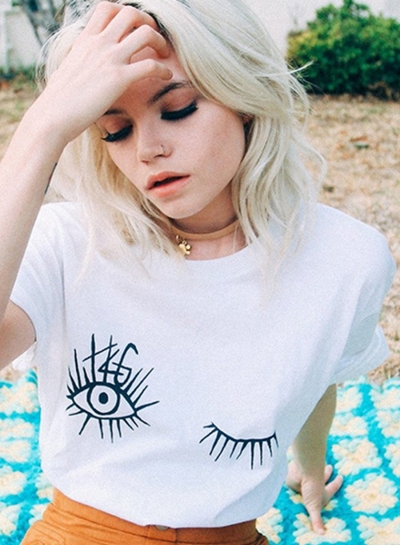 Fashion Casual Loose Eyelash Printed Short Sleeve Round Neck Tee