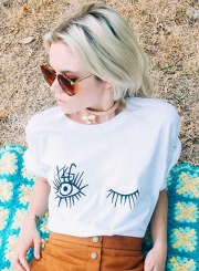 Fashion Casual Loose Eyelash Printed Short Sleeve Round Neck Tee