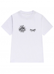 Fashion Casual Loose Eyelash Printed Short Sleeve Round Neck Tee