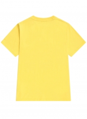 Casual Loose Yellow Printed Short Sleeve Round Neck Tee With Letters