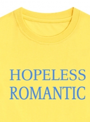 Casual Loose Yellow Printed Short Sleeve Round Neck Tee With Letters