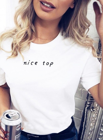 Summer Concise Loose Printed Short Sleeve Round Neck Tee With Letters