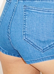 Casual Retro Wash Slim Denim High Waist Zipper Fly Shorts With Pockets
