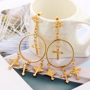 Vintage Exoticism Alloy Carved Lines Crucifix Tassel Drop Earrings