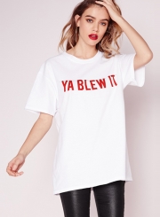 Summer  Loose Boyfriend Printed Short Sleeve Round Neck Tee With Letters