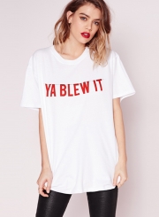 Summer  Loose Boyfriend Printed Short Sleeve Round Neck Tee With Letters