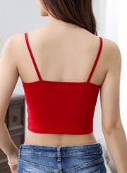 Summer Slim Solid Strappy Sleeveless Round Neck Yoga Crop Top