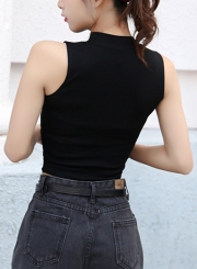 Summer Sexy Slim Splicing Sleeveless Round Neck Crop Top With Letters