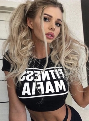 Summer Casual Slim Printed Short Sleeve Round Neck Crop Top With Letters