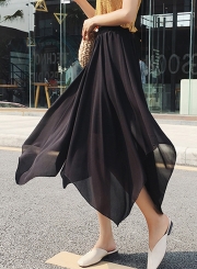 Fashion Solid Irregular Mesh High Waist A-line Chiffon Skirt