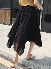 Fashion Solid Irregular Mesh High Waist A-line Chiffon Skirt