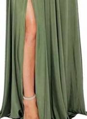 Sexy Solid Halter V Neck Backless Waist Tie Slit Swing Maxi Dress