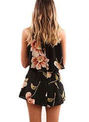 Fashion Floral Printed Halter Off The Shoulder Tank With Straight Shorts