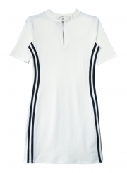 Casual Striped Colorblock Zip Neck Short Sleeve High Waist Sports Dress