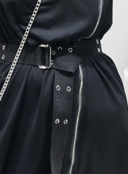 Casual Vintage Short Sleeve Round Neck Waist Tie Front Zip Dress
