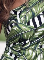 Summer Fashion Slim One Off Shoulder Leaf Printed Ruffle Trim Mini Dress