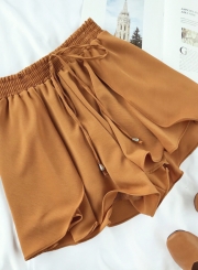 Casual High Waist A Line Culottes Wide Leg Shorts With Drawstring