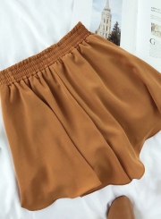 Casual High Waist A Line Culottes Wide Leg Shorts With Drawstring