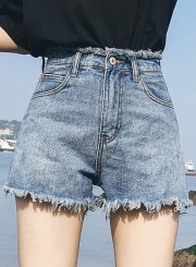High Waist Retro Wash Casual Culotte Denim Shorts With Pockets