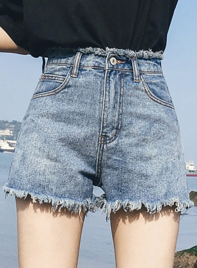 High Waist Retro Wash Casual Culotte Denim Shorts With Pockets YOUYOUFASHIONEC.com