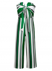 Fashion Striped Colorblock Chest Wrapped Front Bow Straight Jumpsuit