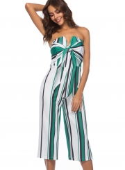 Fashion Striped Colorblock Chest Wrapped Front Bow Straight Jumpsuit