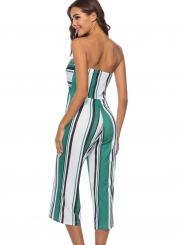 Fashion Striped Colorblock Chest Wrapped Front Bow Straight Jumpsuit