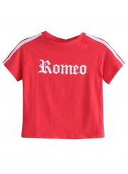 Summer Casual Slim Short Sleeve Round Neck Crop Top With Letters