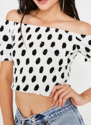 Summer Sexy Slim Smock Off The Shoulder Short Sleeve Polka Dots Crop Top