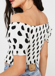 Summer Sexy Slim Smock Off The Shoulder Short Sleeve Polka Dots Crop Top