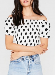 Summer Sexy Slim Smock Off The Shoulder Short Sleeve Polka Dots Crop Top