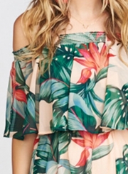 Summer Fashion Sexy Floral Printed Off The Shoulder Slit Beach Maxi Dress