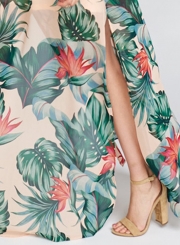 Summer Fashion Sexy Floral Printed Off The Shoulder Slit Beach Maxi Dress