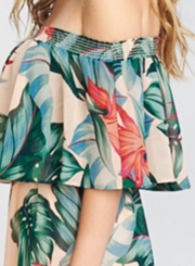 Summer Fashion Sexy Floral Printed Off The Shoulder Slit Beach Maxi Dress