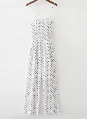 Fashion Polka Dots Spaghetti Strap Straight Wide Leg Jumpsuit With Pockets