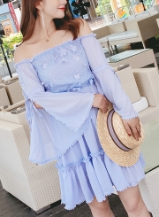 Fashion Sexy Off The Shoulder Lace-Up Elastic Waist Ruffle Hem Dress