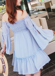 Fashion Sexy Off The Shoulder Lace-Up Elastic Waist Ruffle Hem Dress