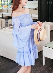 Fashion Sexy Off The Shoulder Lace-Up Elastic Waist Ruffle Hem Dress