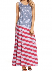 Casual American Flag Print Sleeveless Round Neck Maxi Dress