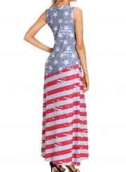 Casual American Flag Print Sleeveless Round Neck Maxi Dress