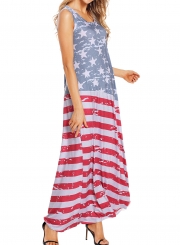 Casual American Flag Print Sleeveless Round Neck Maxi Dress