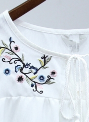 Summer Casual Loose Embroidered Half Sleeve Round Neck Blouse