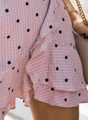 Summer Sexy Sleeveless V Neck Polka Dots High Waist Ruffle Mini Dress