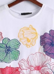 Summer Casual Flounce Printed Short Sleeve Round Neck LooseTee