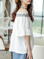 Summer Fashion Embroidered Off Shoulder Flare Sleeve Loose Blouse