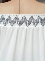 Summer Fashion Embroidered Off Shoulder Flare Sleeve Loose Blouse